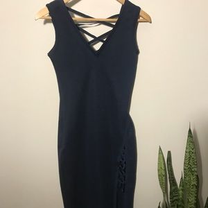 Knee Length Cut Out Body Con - Navy